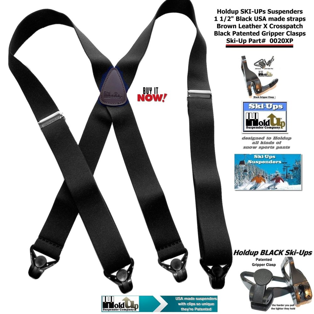 Holdup Suspender Holdup Brand XL Black Snow Ski Ups Suspenders 1 1/2