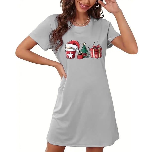 Camisón corto de talla grande para mujer, camisón de manga corta con estampado de pecho a la moda, camisón para mujer