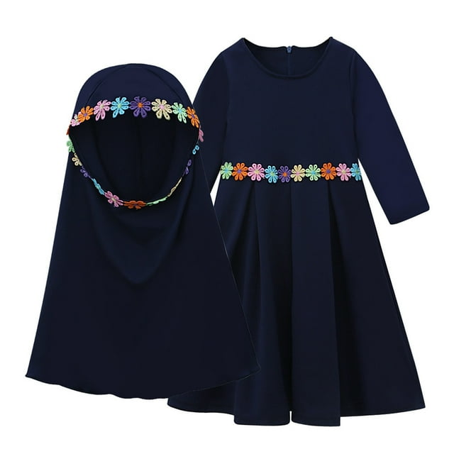 zbxnLI Robe de Prière Musulmane pour Bébé Fille, Col Ras du Cou, Manches Longues, Ligne A, Robe Vintage pour Petites Filles