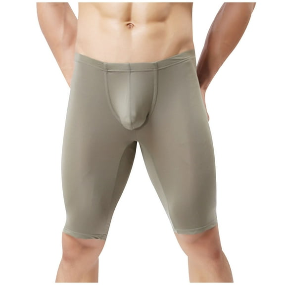 Mens Compression Shorts Stretchy Slim-Fit Shapewear Underwear Boxer Briefs Long Leg Solid Mid Waisted Moisture-Wicking Yoga Workout Short