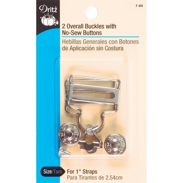Dritz Overall Buckles W/NoSew Buttons For 1" Straps 2/PkgNickel
