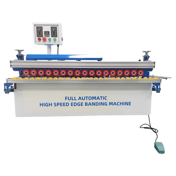 Automatic Edge Bander Straight/Curved Line Woodworking Edge Banding Trimming Machine with Upper Control Panel 110V Double-side Gluing/Polishing