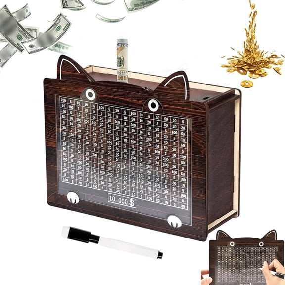 QenASHaing Cash Vault Wooden Savings Box, 2026 Upgrade Wooden Money Saving Box, Money Box with Counter, Wooden Cash Saver Money Box with Money Target, Numbers