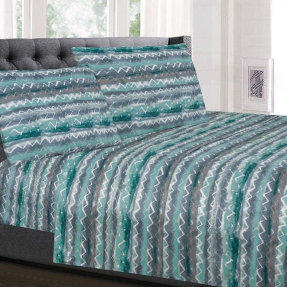 Summerset Green Zig Zag Printed 4-Piece 1500 Supreme Collection Sheet Set King