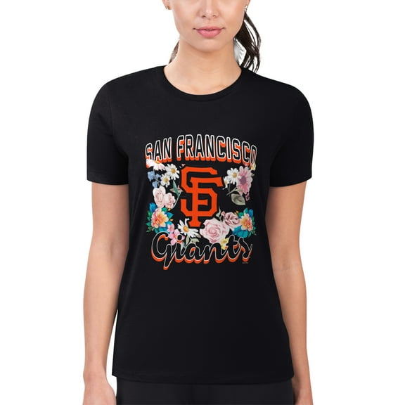 Women's G-III 4Her by Carl Banks Black San Francisco Giants Super-Slim Fit Lightweight Flowers Graphic T-Shirt