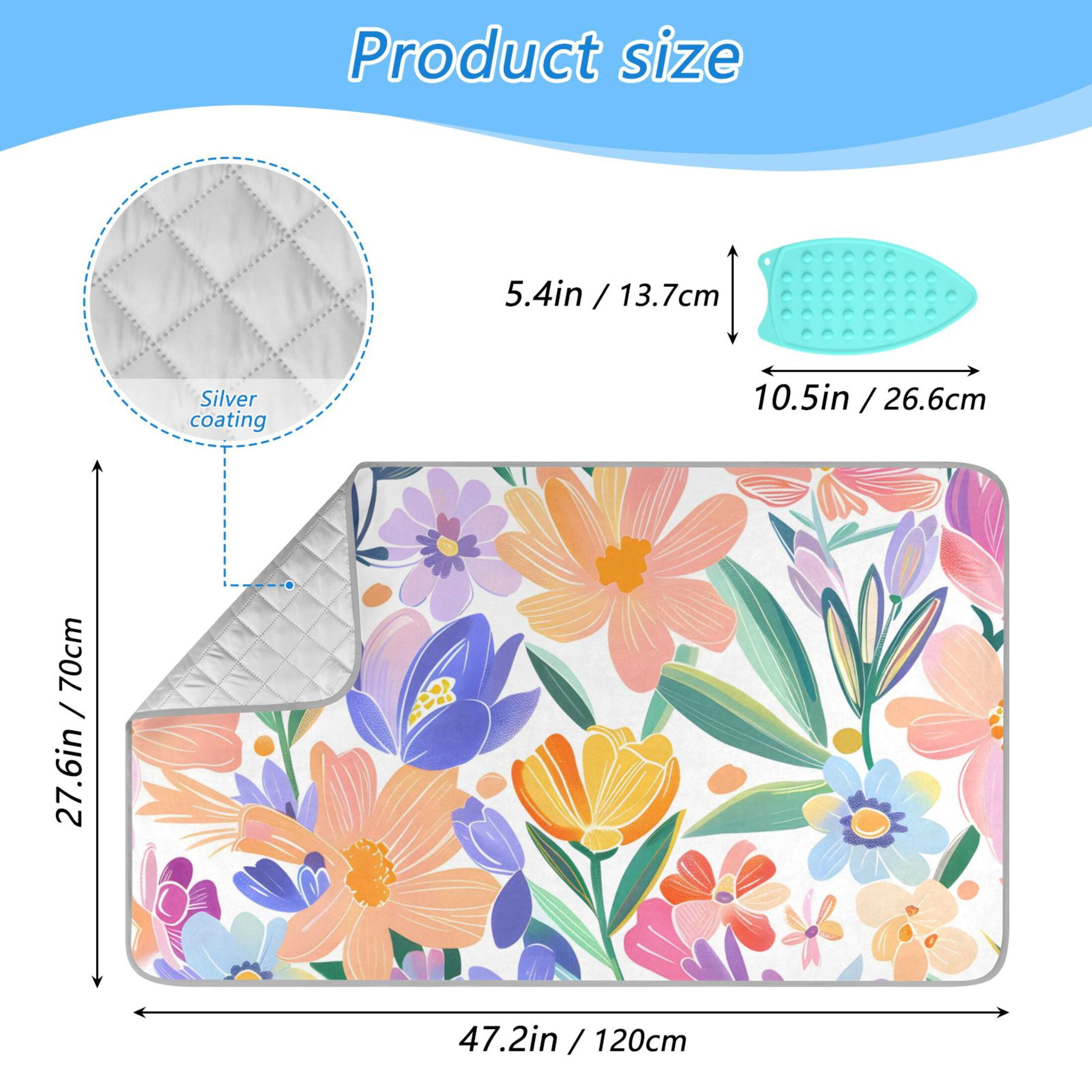 Watercolor Blooming Flowers Leaves Ironing Mat Blanket Portable Travel Ironing Pad Heat Resistant Pad 47.2" x 27.6”