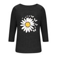 thumbnail image 4 of GuzomFashion Womens Soft Stretch Black Top - 3/4 Sleeve Ribbed Crew Neck with Daisy Butterfly Print, Comfortable Nylon Spandex, Everyday Casual Wear (S-XXL),Size XL, 4 of 5