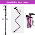 thumbnail image 2 of SupreGear Adjustable Folding Cane with T-Handle, 5 Height Levels, Purple Floral, Stability Strap, 2 of 7