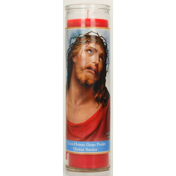 Prayer Candle Divine Savior Red Wax, 8 Inch