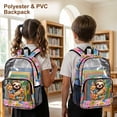 thumbnail image 4 of ZIATUBLES Clear Backpack Heavy Duty, Tropical Sloth Flower Printed Fabric & PVC Transparent Bookbag with Reinforced Strap, Large Capacity See Through Backpack for School, Travel, 4 of 7