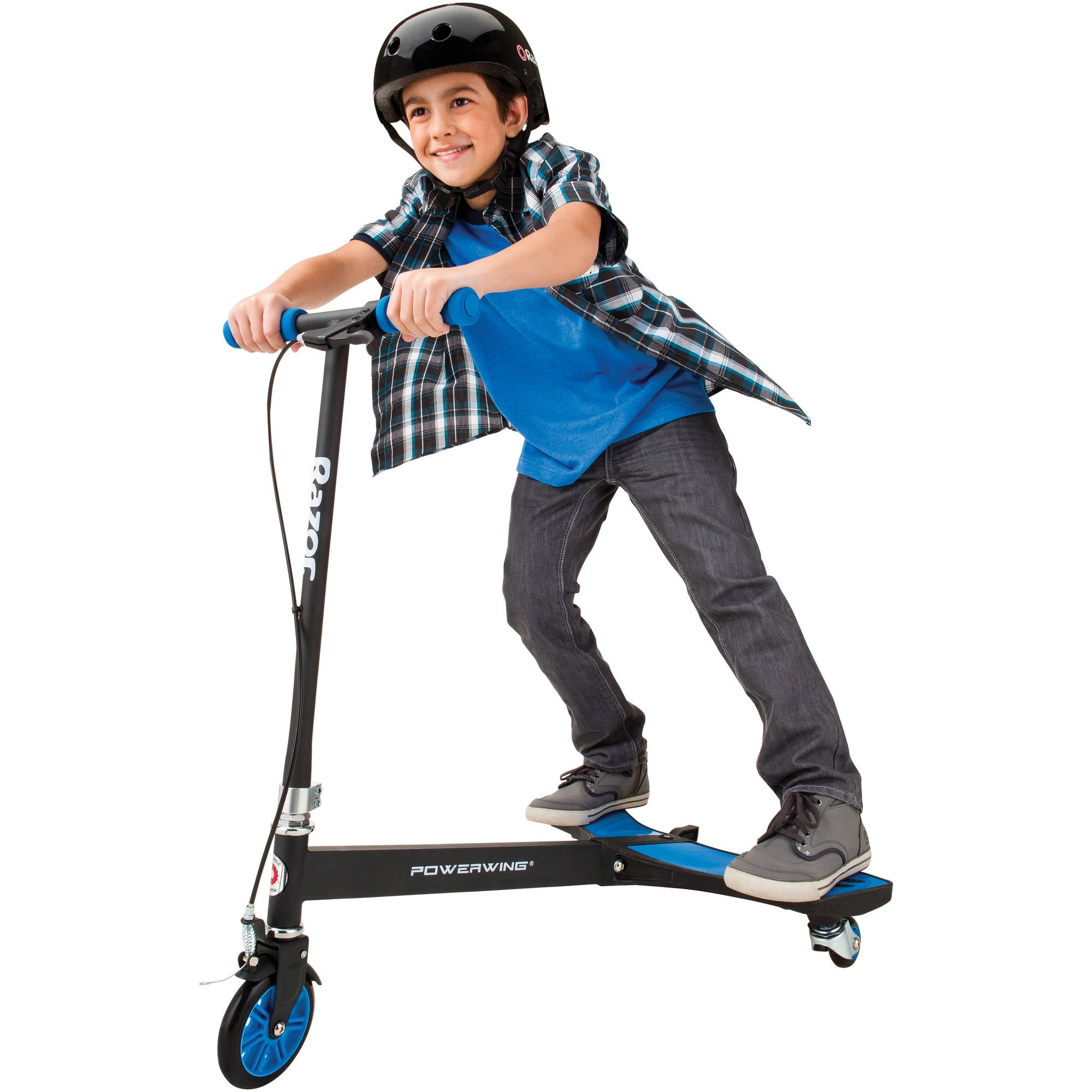 kid riding a razor scooter