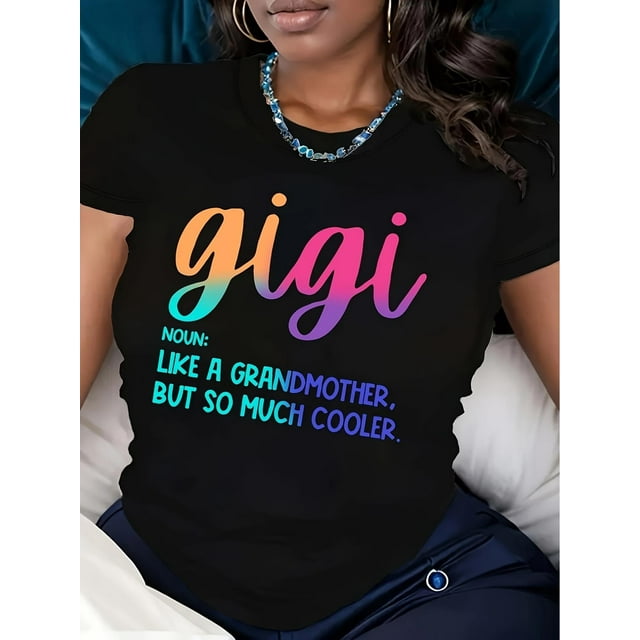 Camiseta informal de cuello redondo con estampado del alfabeto Gigi, tejido de punto, elastano, ajuste cómodo para todas las estaciones. Ideal para adultos, hombres, mujeres, adolescentes y jóvenes. C