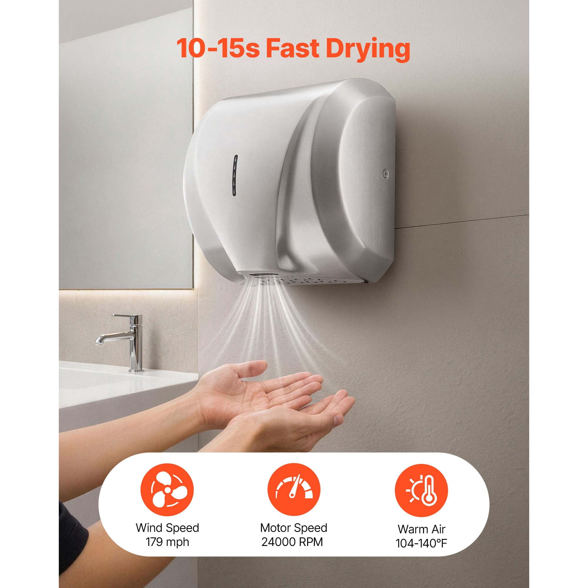 KFFKFF Hand Dryer, 2 Pack 1800W Automatic High-Speed Air Dryer with HEPA Filter, Quick Drying, Brushed Stainless Steel, AC110-120V Wall-Mounted for Bathrooms in Offices, Hotels, Homes, and Restrooms
