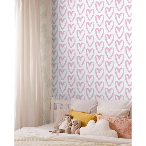 Pink Heart Wall Paper Peel and Stick Modern Adhesive Removable Contact Paper for Bedroom Kids Room