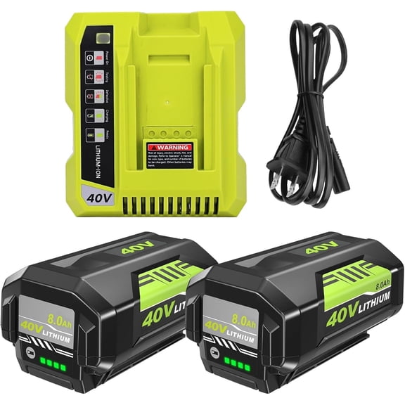 2Packs 8000mAh Replacement for Ryobi 40V Battery and OP401 Charger Kit Compatible with Ryobi 40 Volt Lithium Battery OP4026 OP40261 OP4050 OP4040 OP40401 OP40201 OP40601