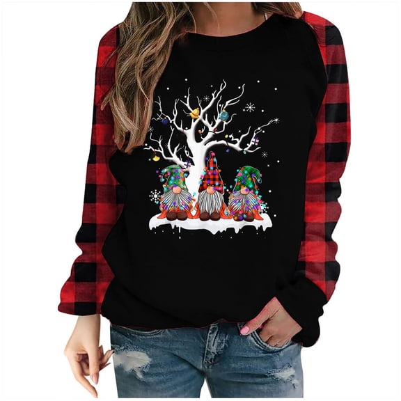 asdoklhq Christmas Clearance under $5, Christmas Gifts for Women Christmas Fashion Women's Casual Long Sleeve Printed Ladies Sweatshirts Tops