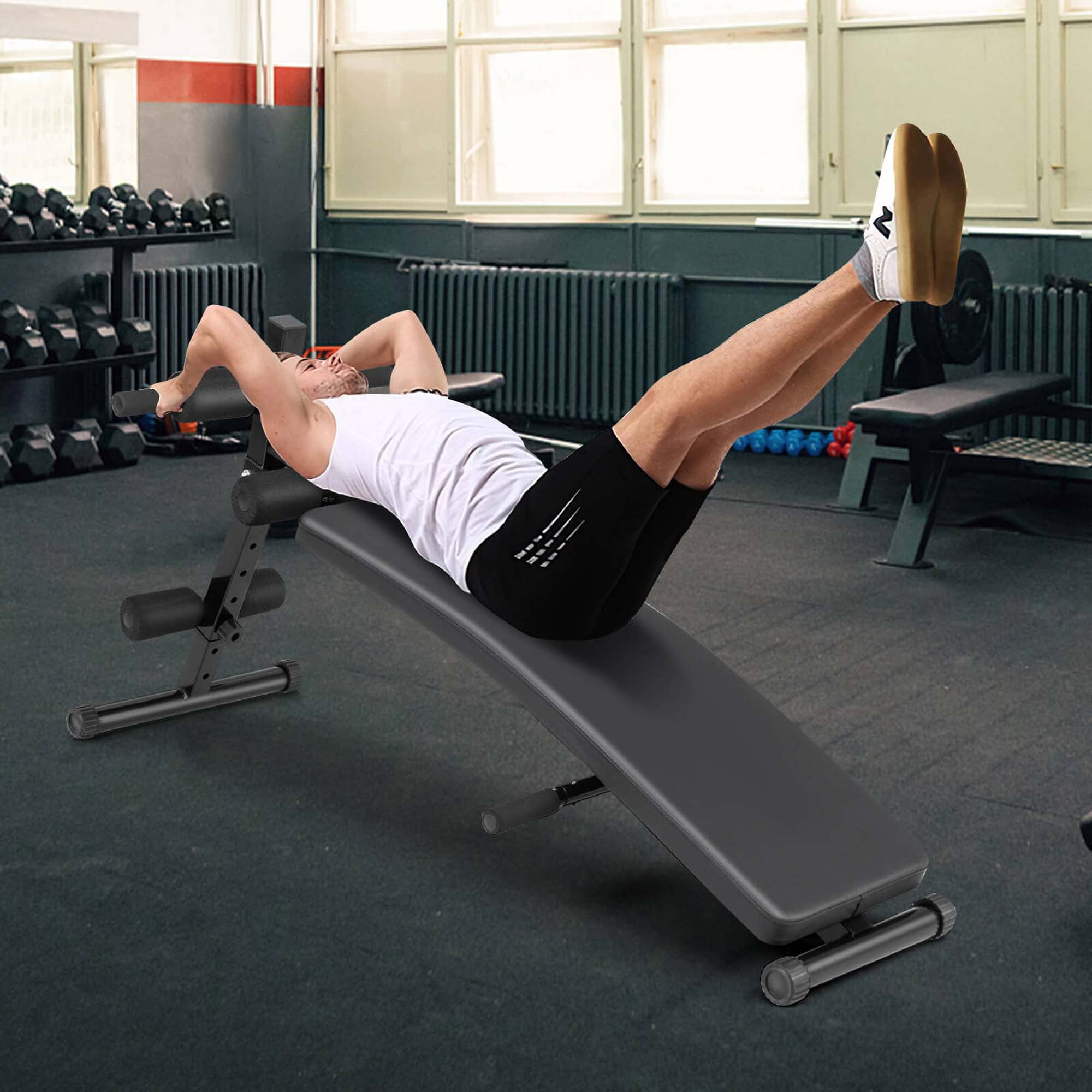 Goplus Adjustable Decline Sit Up Bench for Exercise with High Density Foam Cushioned Seat