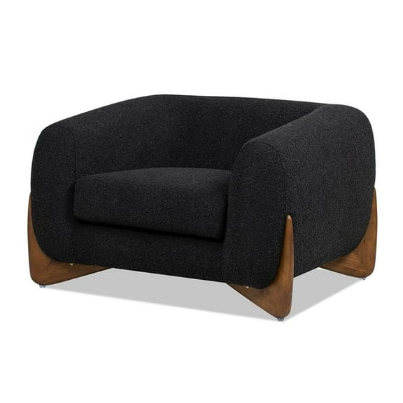 Maklaine Contemporary 44" Sherpa Arm Chair Ebony Black Boucle