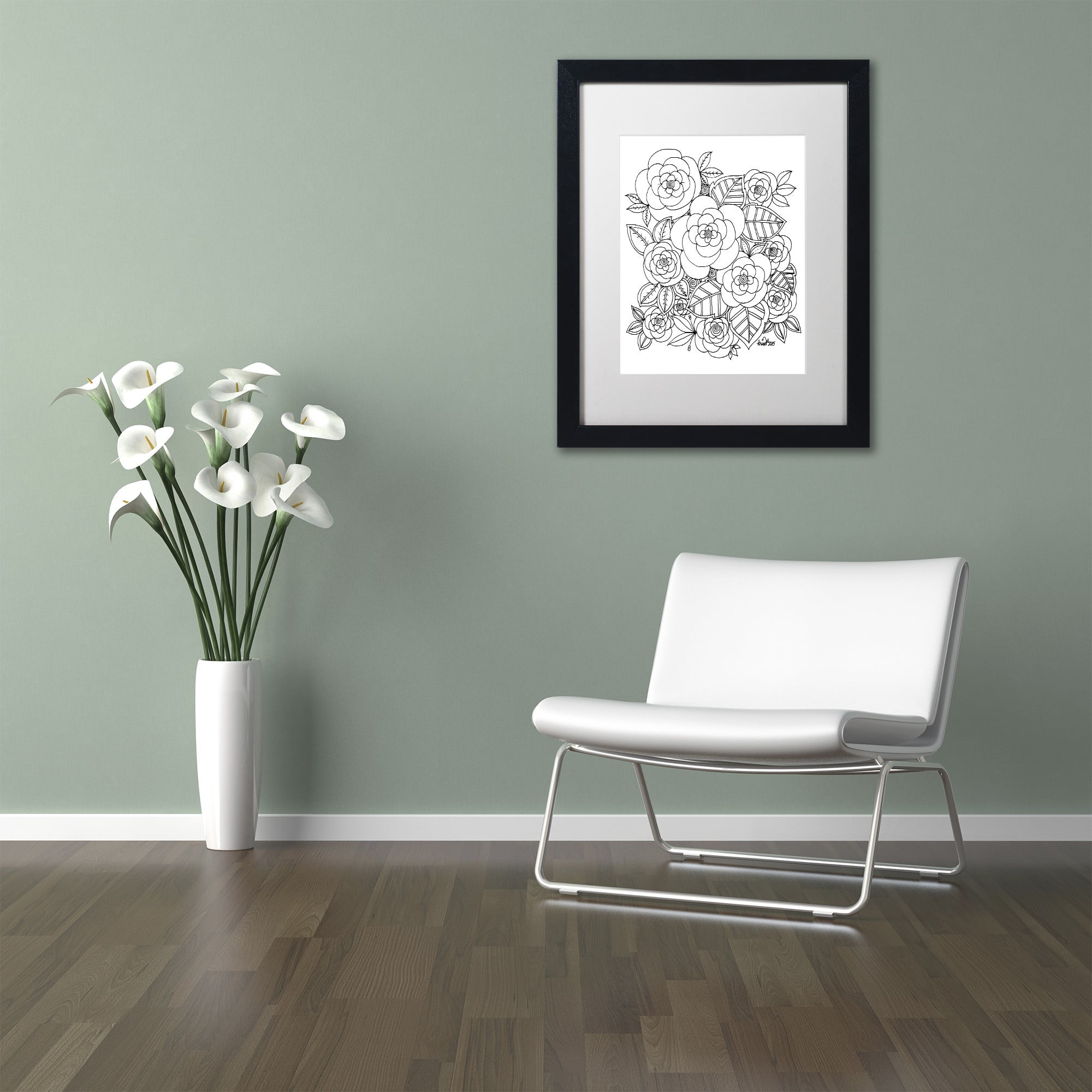 Trademark Fine Art "Flower Design 2" Canvas Art by KCDoodleArt White Matte, Black Frame