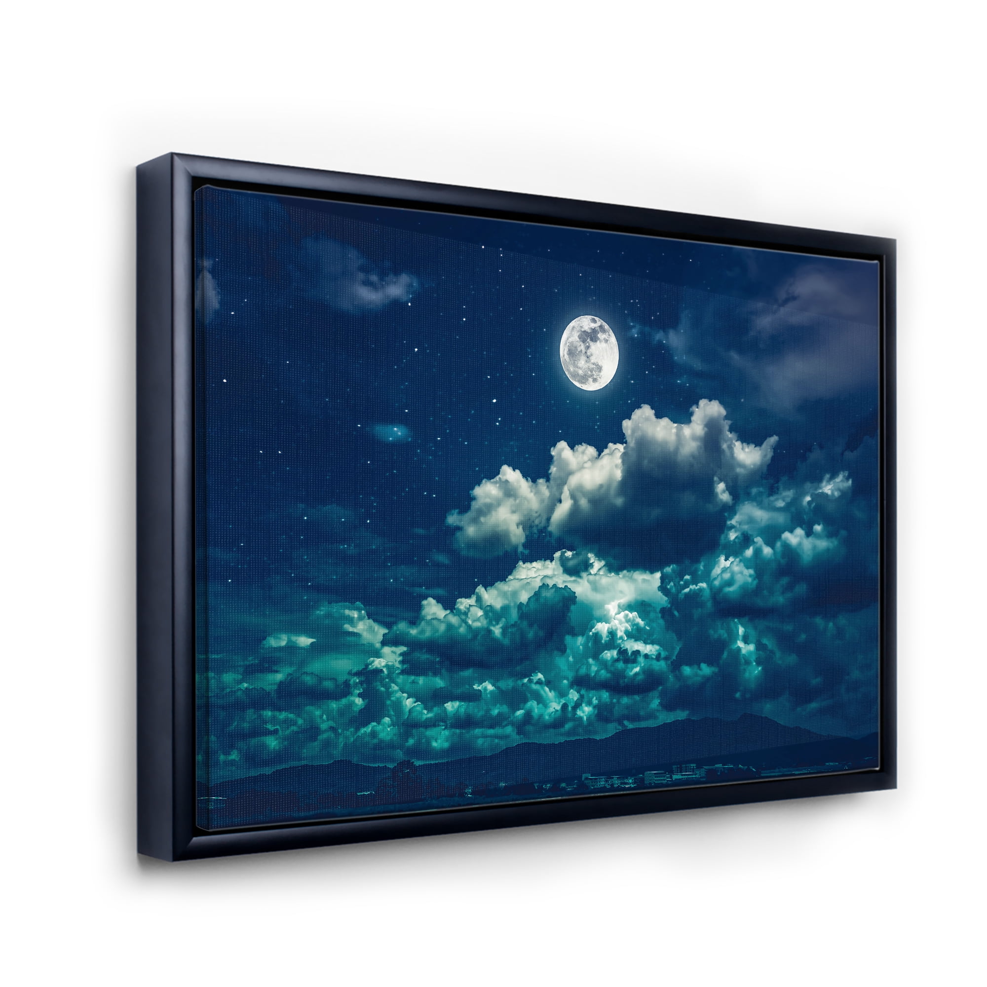 Designart 'Full Moon Night in Cloudy Sky II' Nautical & Coastal Framed Canvas Wall Art Print