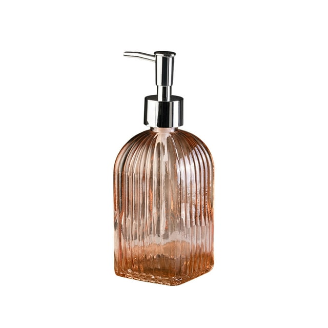 Dispensador de jabón de vidrio con rayas verticales, capacidad de 350 ml, para jabón de manos, champú, gel de ducha, bomba de presión, contenedor rellenable, para baño y cocina.
