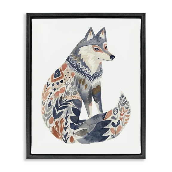 Stupell Industries Scandinavian Style Wolf Animals Painting Black Floater Framed Canvas Art Print Wall Art, 17 x 21