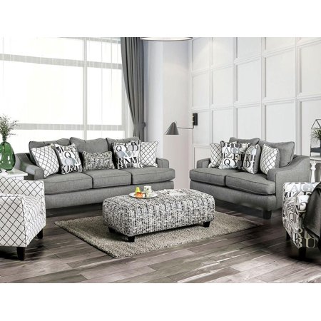 Transitional Bluish Gray Linen-like Fabric Sofa and Loveseat FOA Verne