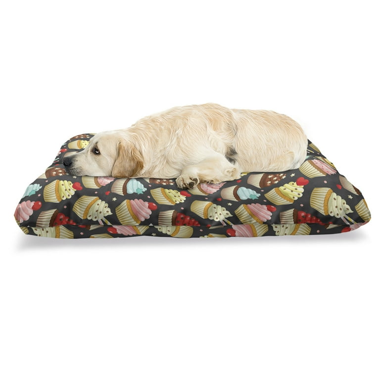 Cupcake Pet Bed Creamy Bakery Sweets with Chocolate Icings Birthday Cakes Muffin Pastry Theme Chew Resistant Pad for Dogs and Cats Cushion with