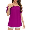 thumbnail image 2 of Otvok Womens Spring Summer Solid Color Casual One Line Neck Chiffon T-Shirt, 2 of 6