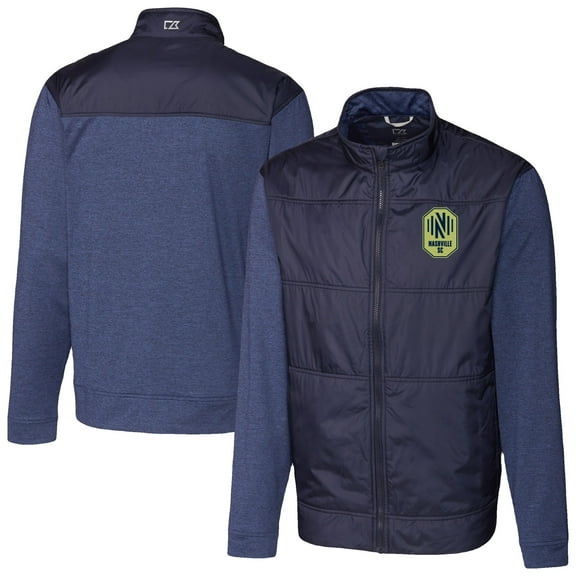 Men's Cutter & Buck Navy Nashville SC Stealth Hybrid Quilted Full-Zip Windbreaker Jacket