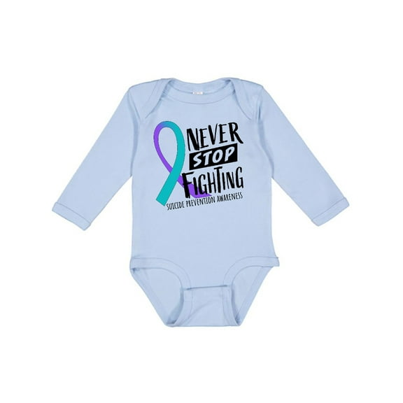 Inktastic Never Stop Fighting Suicide Prevention Awareness Ribbon Boys or Girls Long Sleeve Baby Bodysuit