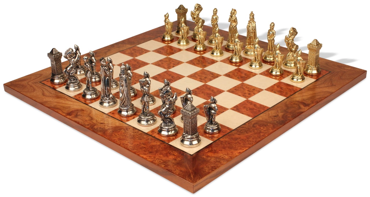 Mary Stuart Queen of Scots Theme Metal Chess Set with Elm Burl Chess ...