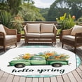 thumbnail image 4 of Round Rugs 7 Ft, Hello Spring Non Slip Area Rugs for Kitchen Bedroom Entryway, Easter Flowers Green Truck Floral Blue Plaid Washable Carpet Runner Rug Floor Mats for Bedroom Home Decor, 4 of 8