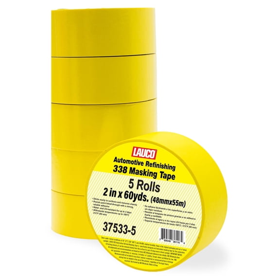 LAUCO Automotive Masking Tape Yellow Painters Tape for Car Painting, High Temperature Resistant Refinishing Tape, Clean Removal No Residue, Professional Auto Body Shop Masking Tape Bulk (2in-5rolls)