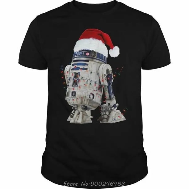 Star R2D2 Navidad Led Light Wars camiseta Feliz Navidad negro 100% algodón camiseta divertida hombres camiseta camisetas de gran tamaño
