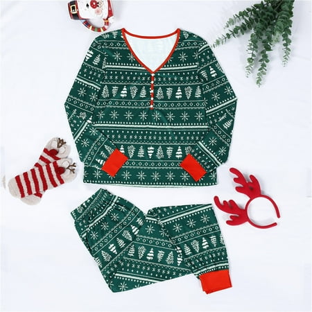 

Christmas Gifts Christmas Women Mom Printed Top+Stripe Pants Xmas Family Clothes Pajamas Cotton Green S