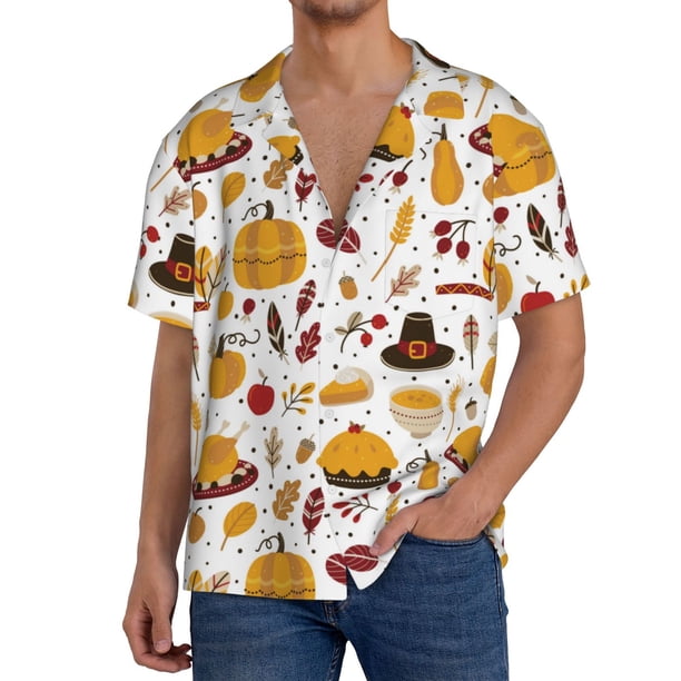 Fotbe Thanksgiving Camisa Estampada de Manga Corta para Hombre, Casual de Verano, Estilo Playero, Sin Arrugas-XX-Large