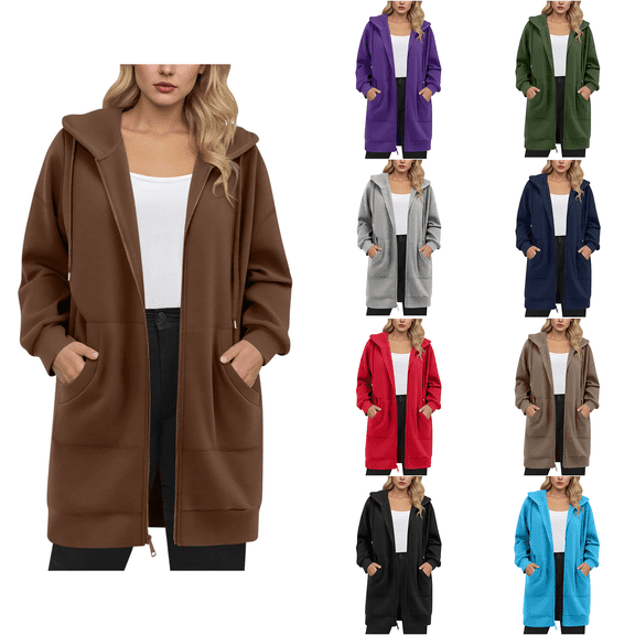 Lzobxe Jackets for Women Hooded Hiking lined Long Coats Fall Winter Trench Coats,Size S-3XL