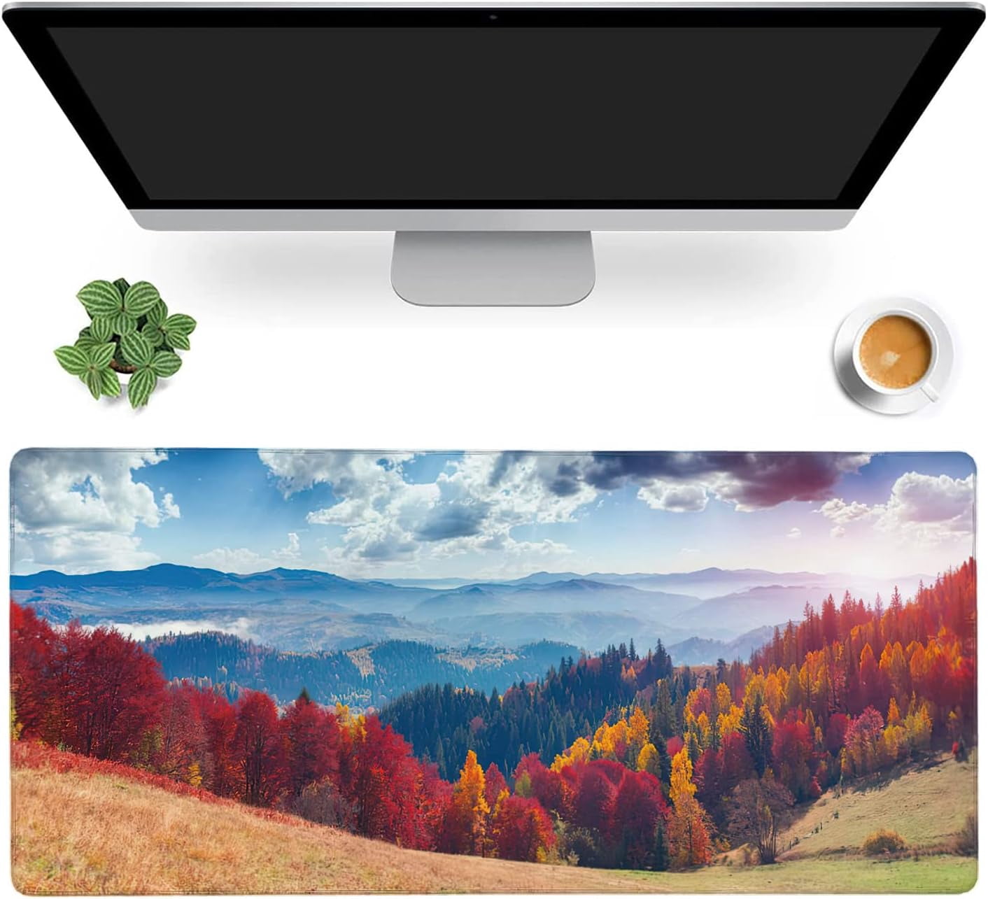 Colorful Autumn Landscape in Mountain Village Gaming Mouse Pad XXL Large Desk Mouse Pad Keyboard Mat with Stitched Edges Waterproof Non-Slip Desk Mat for Laptop,Keyboard,Computer 35.4 * 15.7 Inch