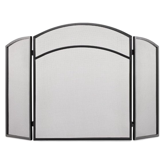 Black 3-Fold Wrought Iron Arch Top Fireplace Screen (S-1060)