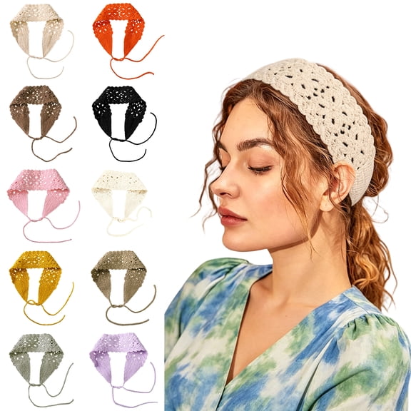 HAJWOH Boho Headbands for Women Bandana Crochet Knit Hair Band Headband Hair Scarf Head Bands for Women's Hair