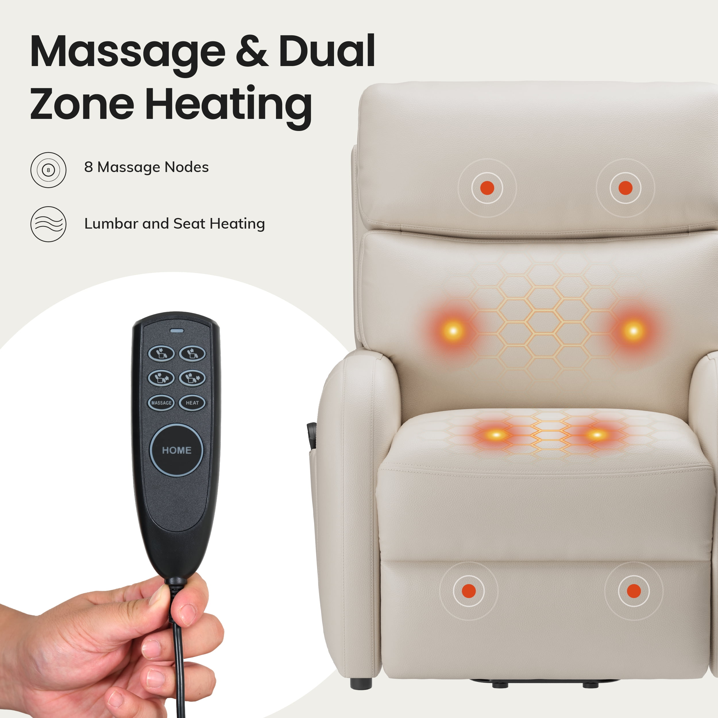 COLAMY Ascend Dual Motor Power Lift Recliner Chair with Massage and Heat for Elderly People, USB Charging Ports, Beige
