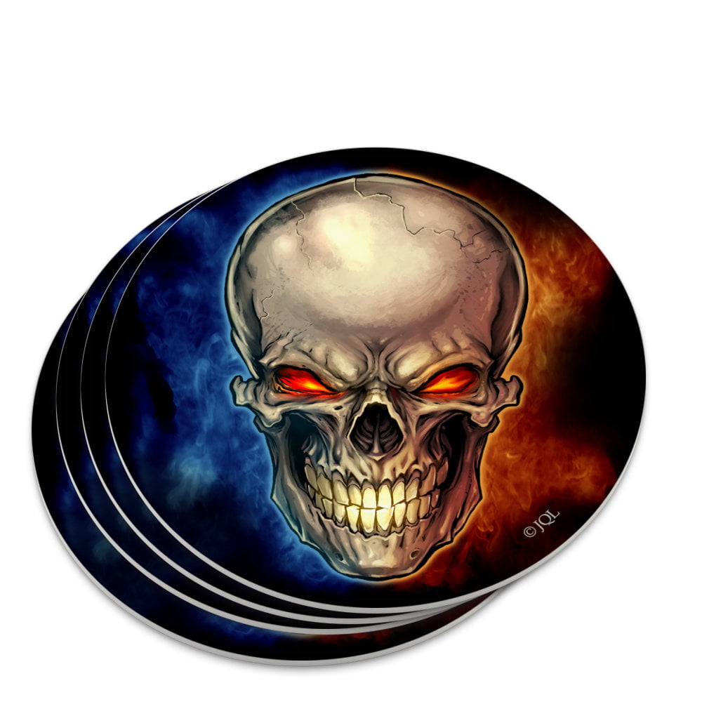 Red Flaming Fire Skulls Set of 4 Coasters 