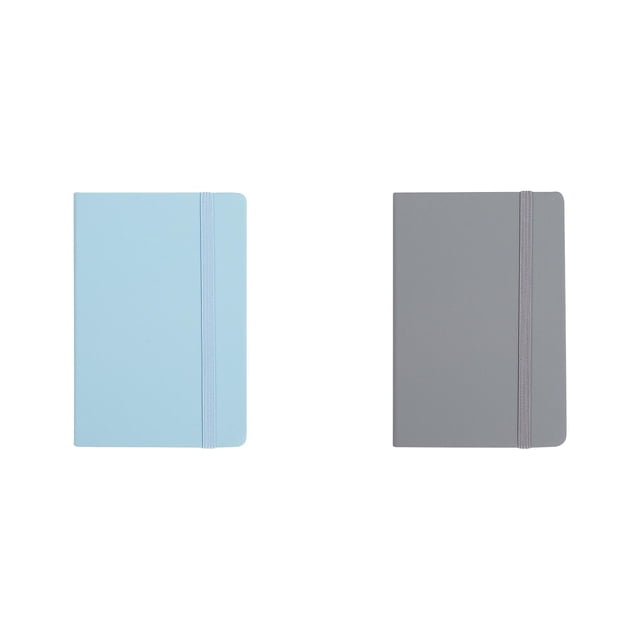 2Pc A6 Hardcover Notebook with Pen Loop, Small Pocket Journal College Ruled, Cute Petite Memo Notepad for Purse Daily Notes, Light Blue & Grey