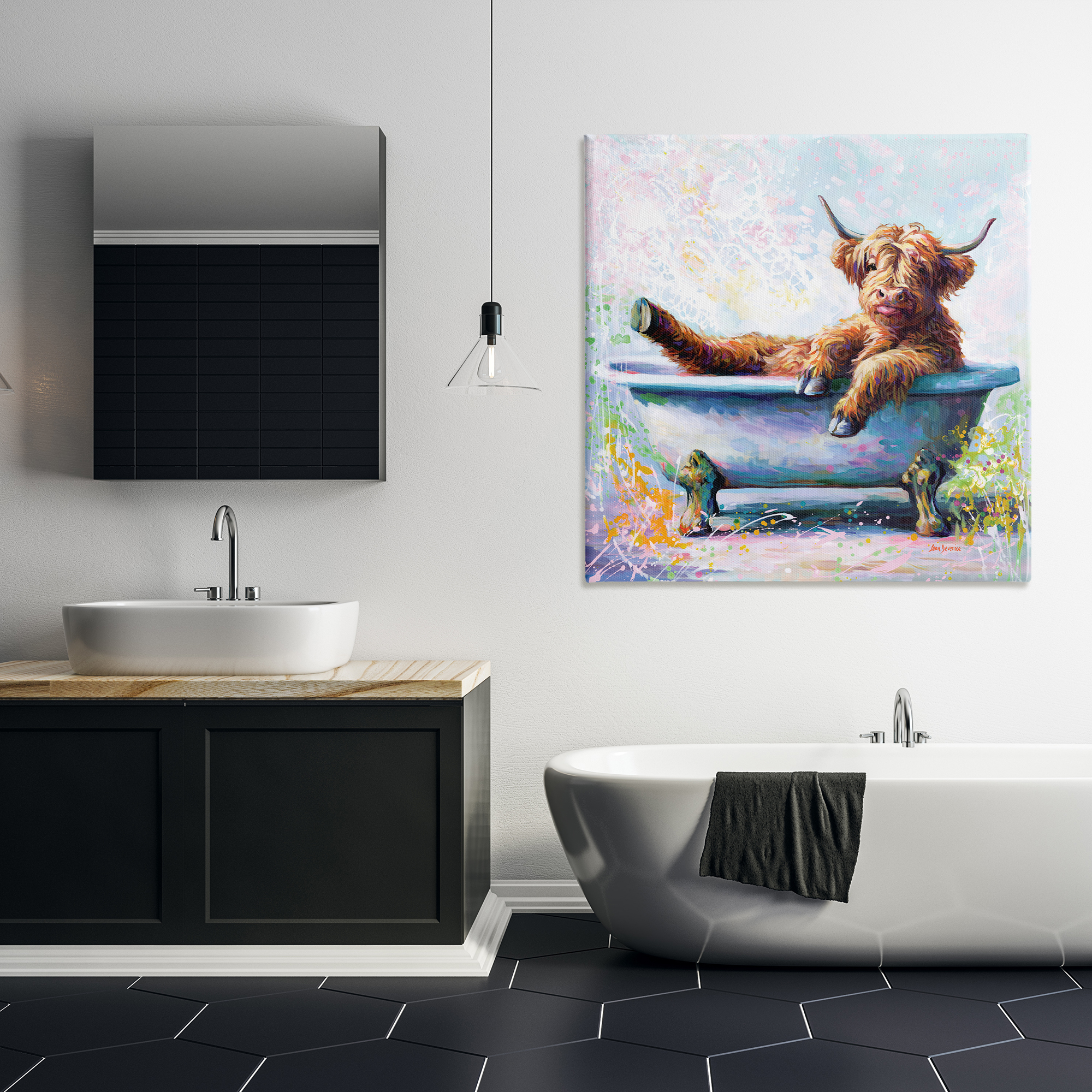 Stupell Industries Splashing Baby Cow Typography Painting Gallery Wrapped Canvas Art Print Wall Art, 36 x 36