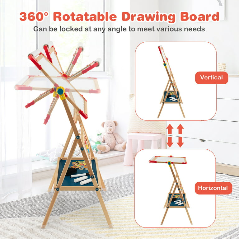 Woodenland Art Easel for Kids, 360° Rotatable Double-Sided Easel with  Magnetic Whiteboard and Chalkboard, Wooden Easel for 3,4,5,6,7,8 Years Old  Boy 