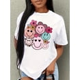 thumbnail image 1 of Smiling Face Print Short Sleeve T-shirt, Casual Crew Neck Top For Spring & Summer, Women's Clothing Tee For Adult, Men, Women, Teen, Teenager, Adolescent, Youth, 1 of 6