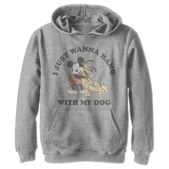 Boy's Mickey & Friends I Just Wanna Hang with my Dog Pluto  Pull Over Hoodie Athletic Heather Medium