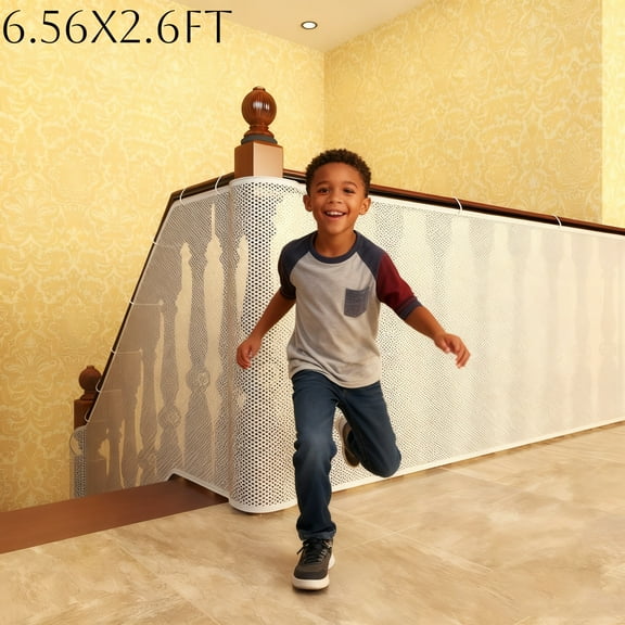 Indoor Outdoor Safety Stair Railing Net Proofing Stair Balcony Banister Rail Guard Safety Stair Protection Safe Rail(White, 6.56 x 2.6ft)