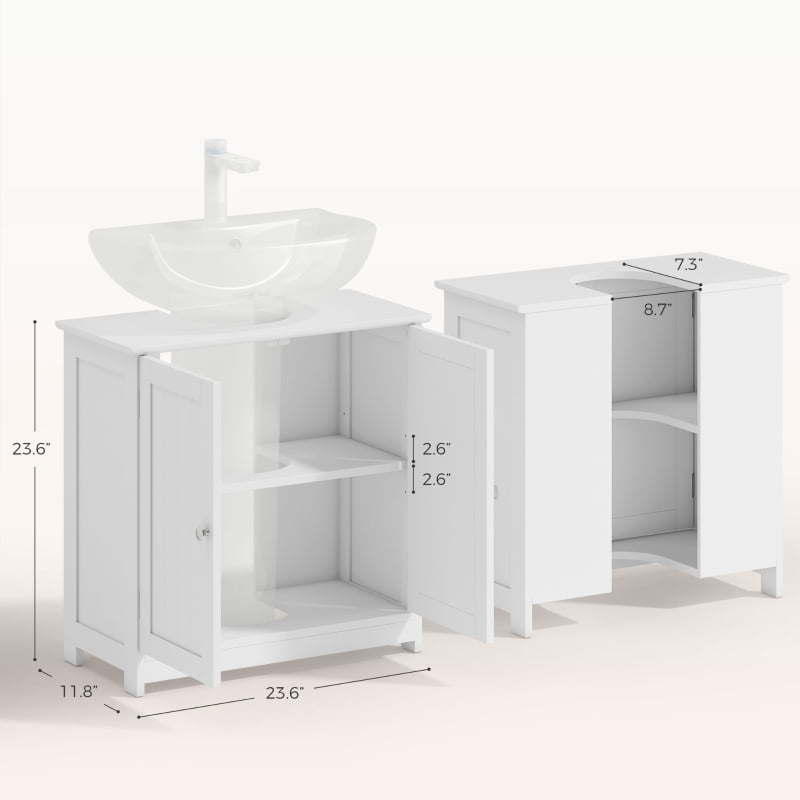 Alvantor Under Sink Bathroom Storage Cabinet with U-Shape Cut-Out & Adjustable Shelf 23.5" W x 11.75" D x 23.5" H White